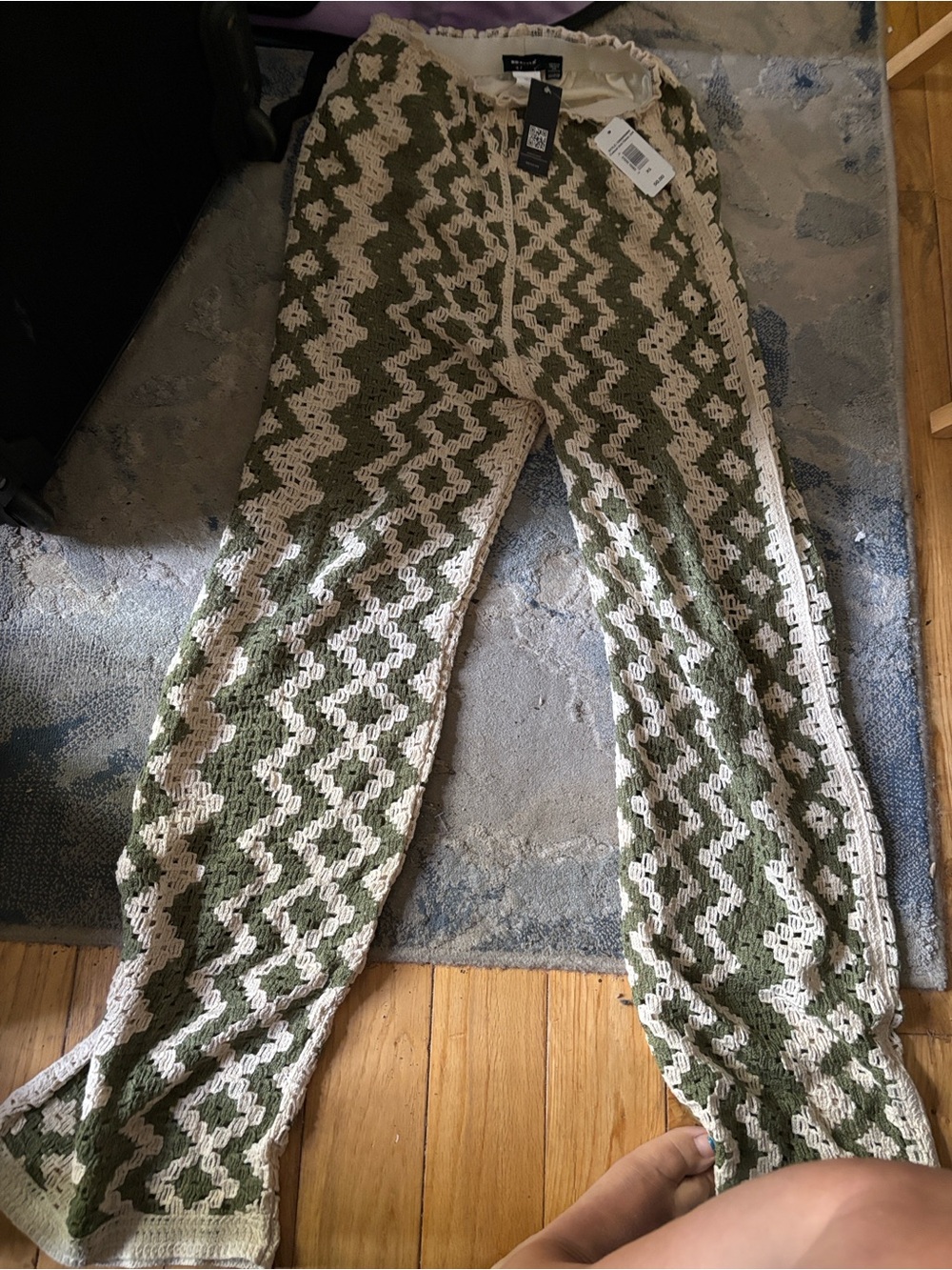 RD Style Olive & Cream Crochet Wide-Leg Pants - Picture 4 of 5